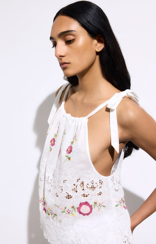 Vanessa Bruno | Hazel Blouse - Embroidery & Tie Neckline Off-White-Pink