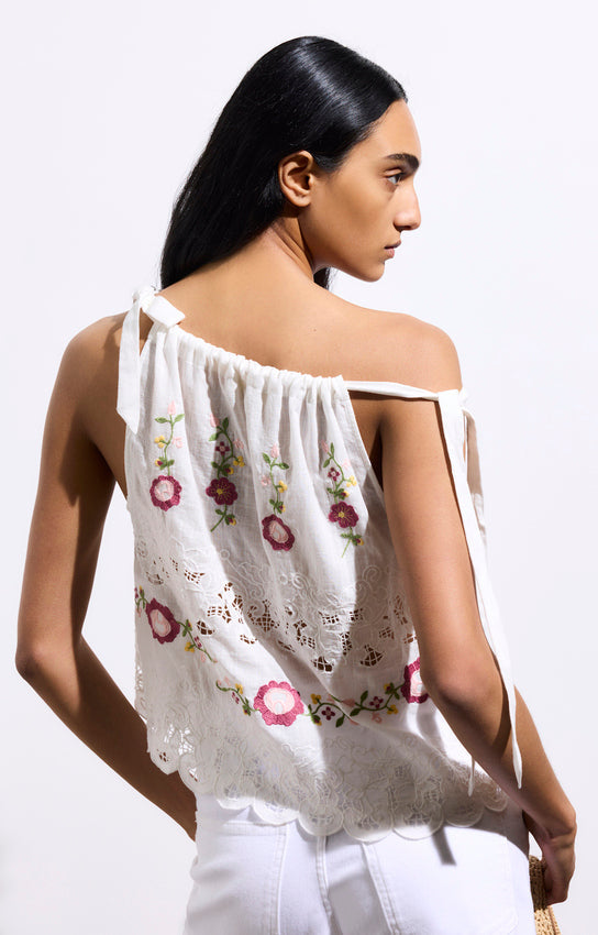 Vanessa Bruno | Hazel Blouse - Embroidery & Tie Neckline Off-White-Pink
