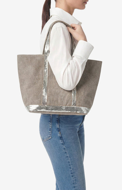 Vanessa Bruno | Linen Cabas Tote with Sequins - Calcaire