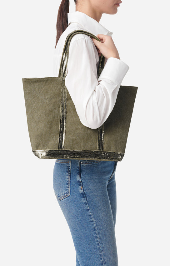 Vanessa Bruno | Le Cabas M Tote - Linen with Sequins Kaki
