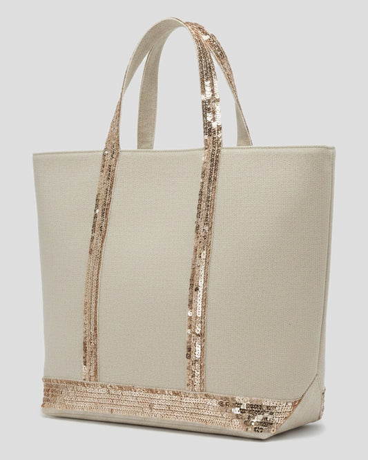 Vanessa Bruno | Linen Sequined Cabas M Tote - Sable