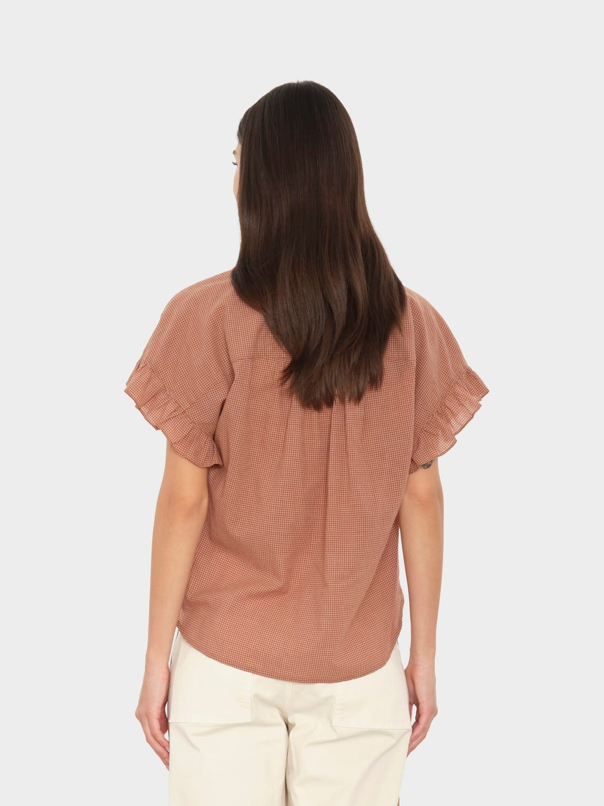 Xirena | Brie Ruffle Popover Top - Gingham Ginger-Brown