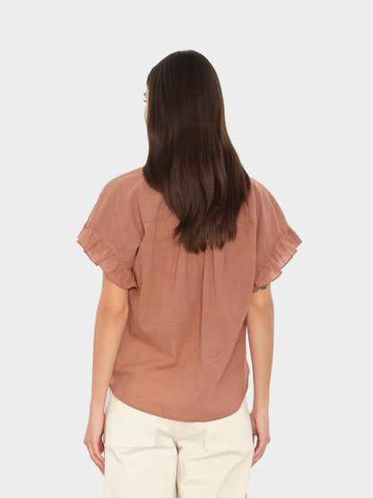 Xirena | Brie Ruffle Popover Top - Gingham Ginger-Brown