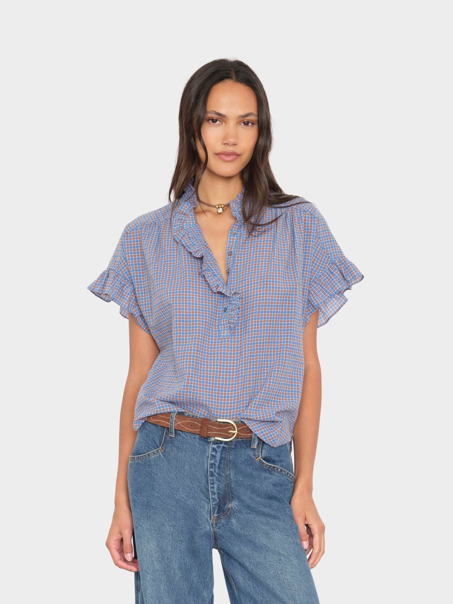 Xirena | Brie Gingham Ruffle Top - Skyridge