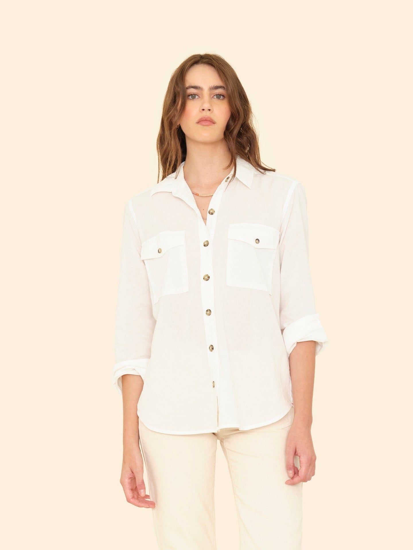 Xirena | Caroline Shirt in White Cotton Poplin Oysterette