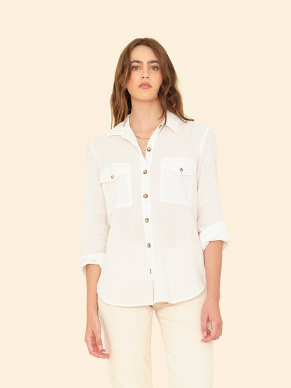 Xirena | Caroline Shirt in White Cotton Poplin Oysterette