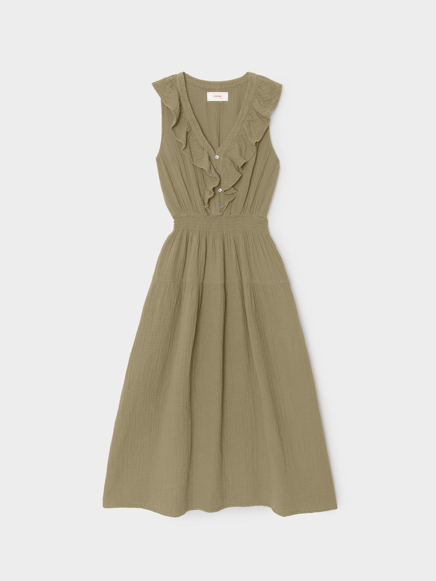 Xirena | Desa Dress in - Washed Cotton Gauze Midi Olive-Moss