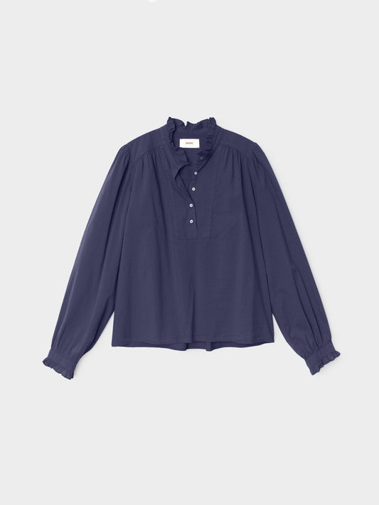 Xirena | Dorien Frill Blouse in Cotton Poplin Navy