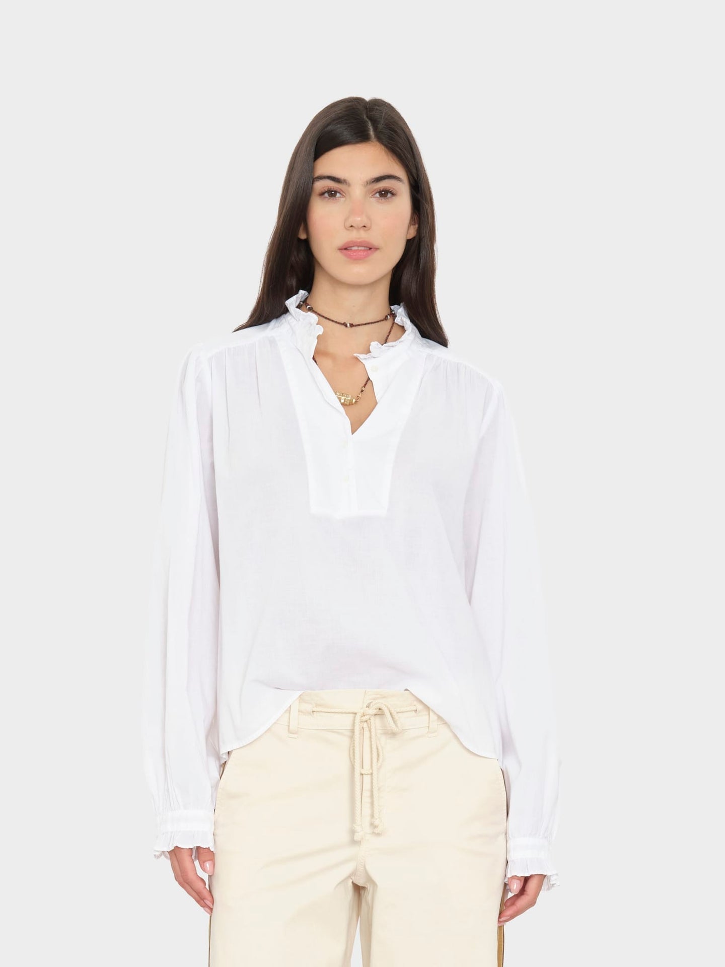 Xirena | Dorien Frill Blouse - Cotton Poplin White