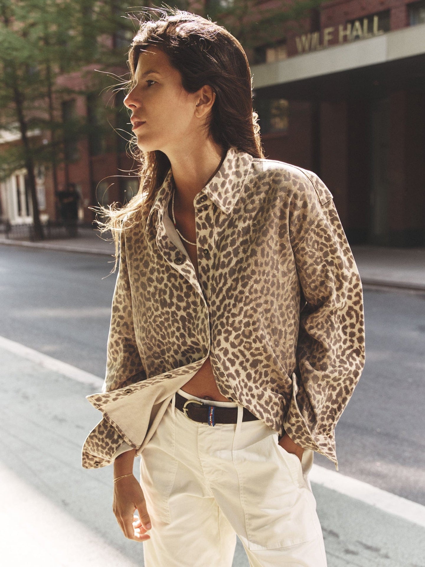 Xirena | Gia Leopard Print Denim Shirt - Relaxed Fit Sable