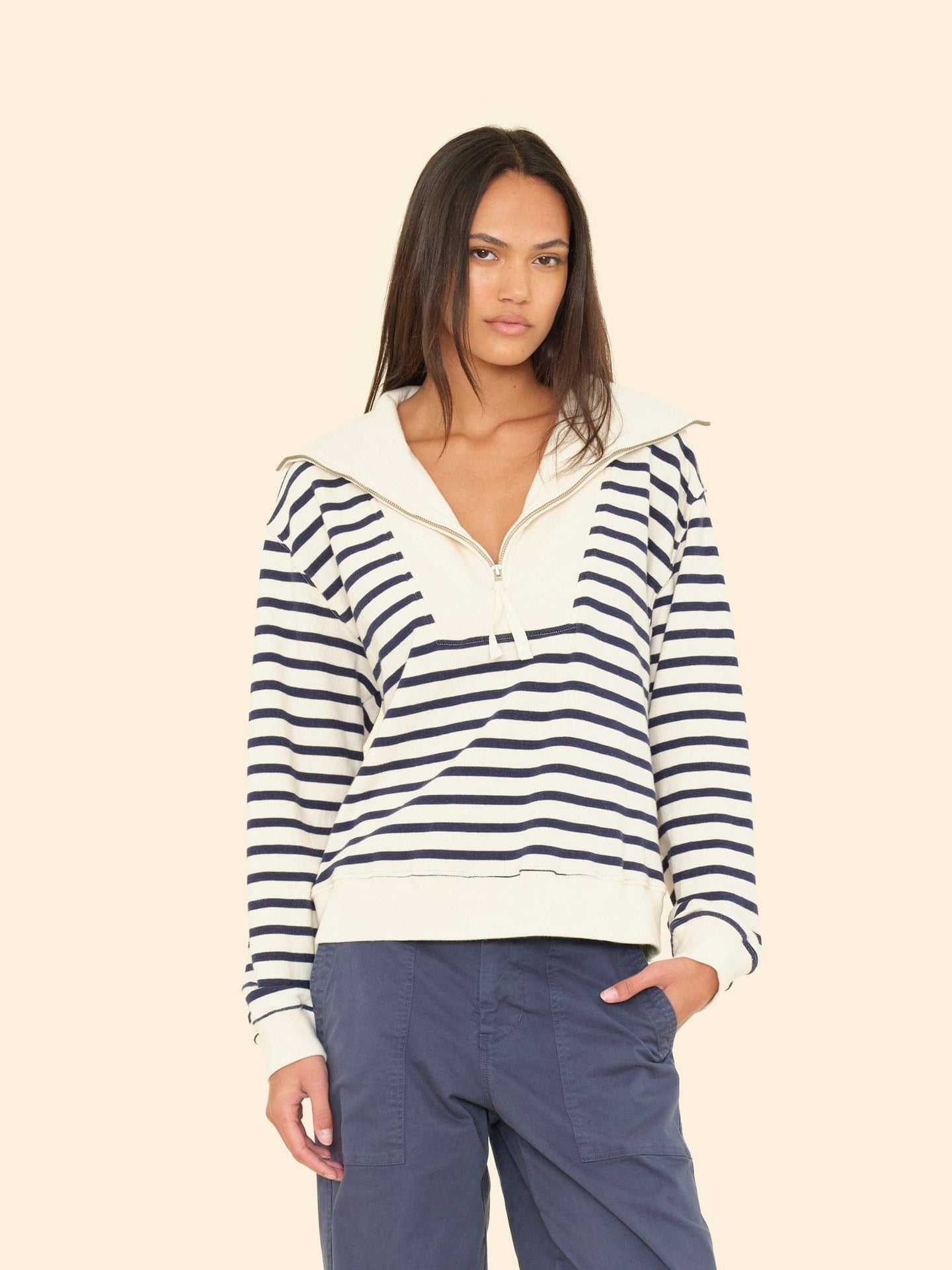 XIRENA | Kat Striped Half-Zip Sweatshirt - Cotton French Terry