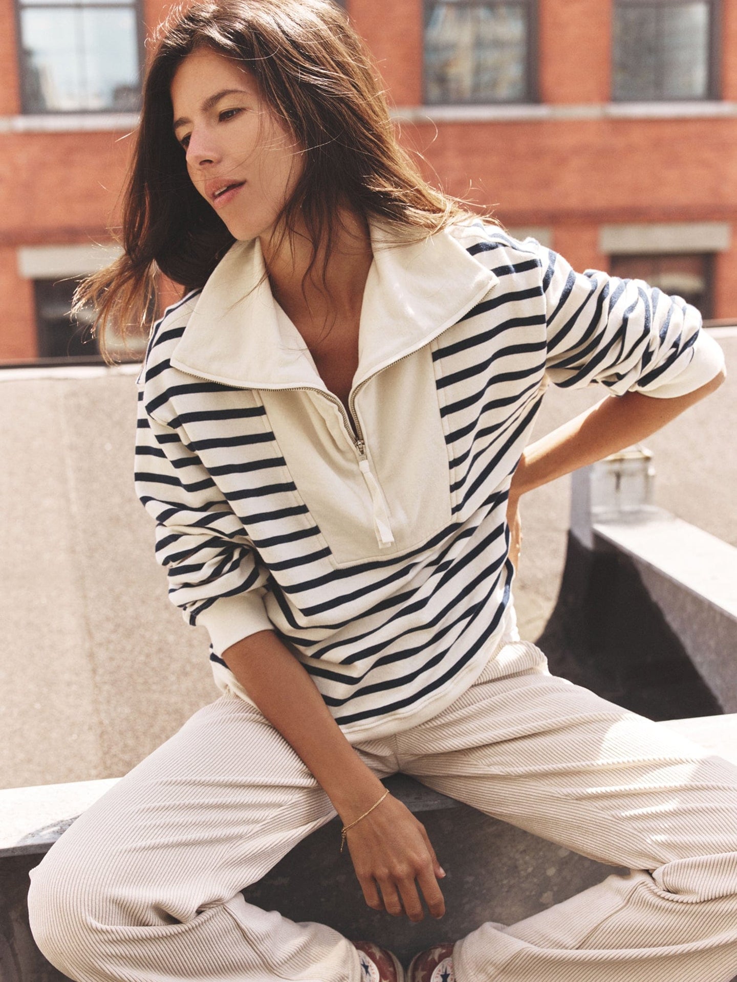 XIRENA | Kat Striped Half-Zip Sweatshirt - Cotton French Terry