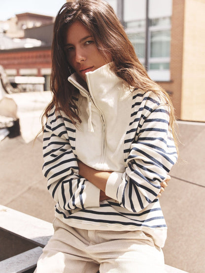 XIRENA | Kat Striped Half-Zip Sweatshirt - Cotton French Terry