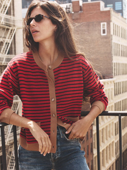 Xirena | Lillian Cardigan in - Merino Cashmere Blend Red-Stripe