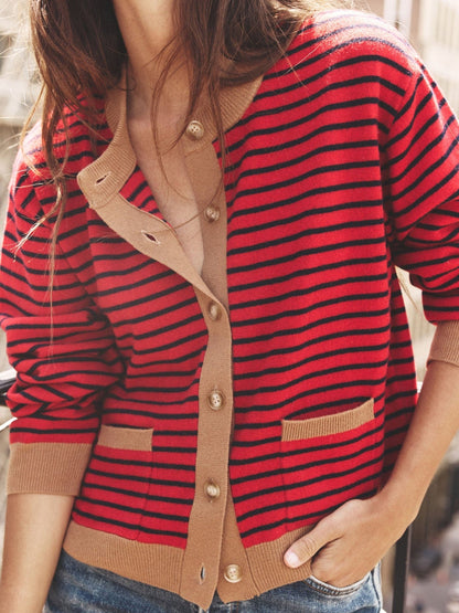Xirena | Lillian Cardigan in - Merino Cashmere Blend Red-Stripe