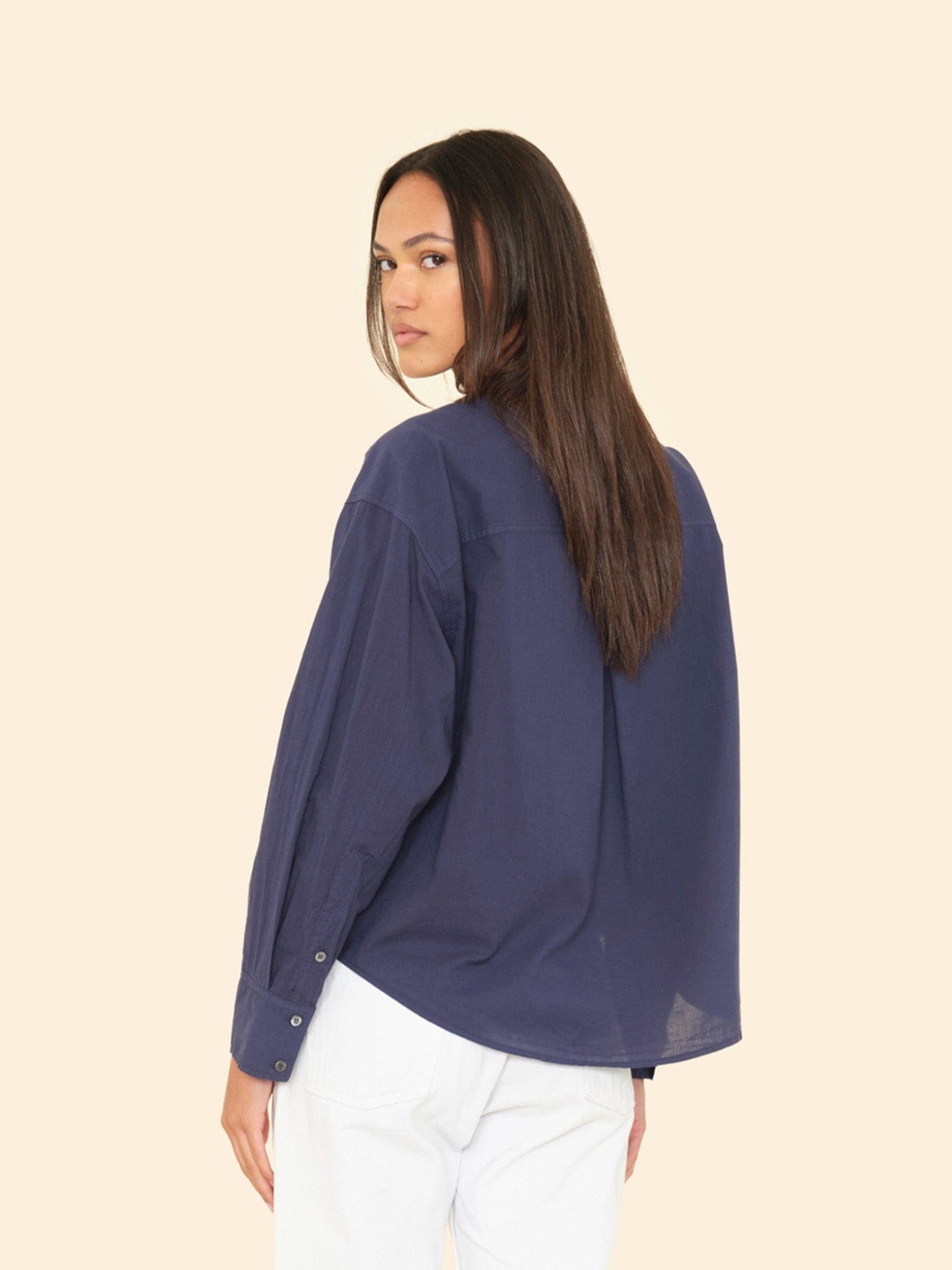 XIRENA | Miranda Shirt in  - Cotton Poplin with Pintucks Navy