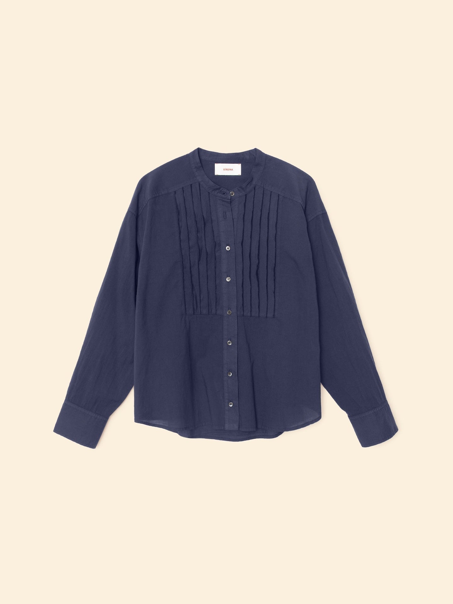XIRENA | Miranda Shirt in  - Cotton Poplin with Pintucks Navy