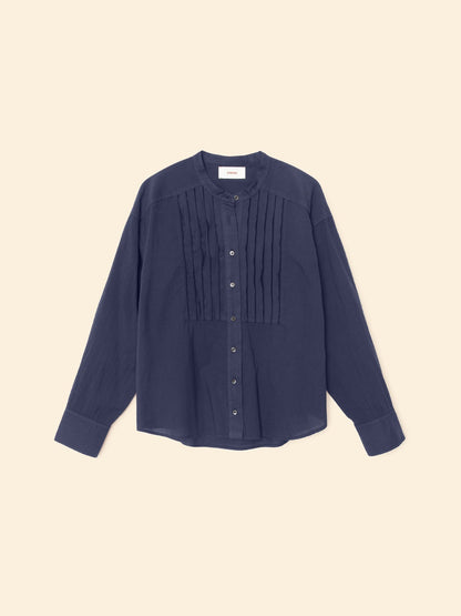 XIRENA | Miranda Shirt in  - Cotton Poplin with Pintucks Navy