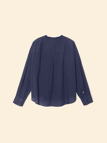 XIRENA | Miranda Shirt in  - Cotton Poplin with Pintucks Navy