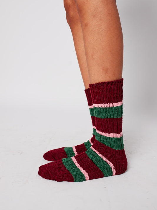 Socks Chunky Knit 225ak018 Burgundy-Red