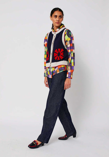 Vest Flower Knitte 225ad062 Navy-Blue