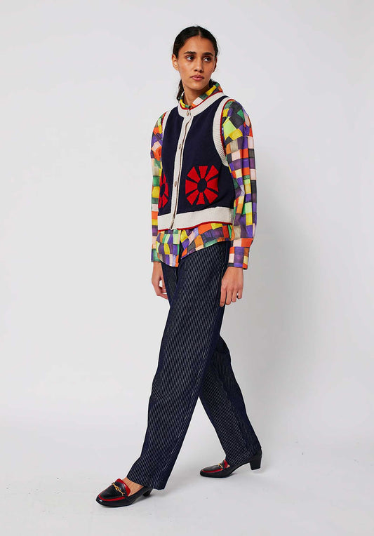 Vest Flower Knitte 225ad062 Navy-Blue