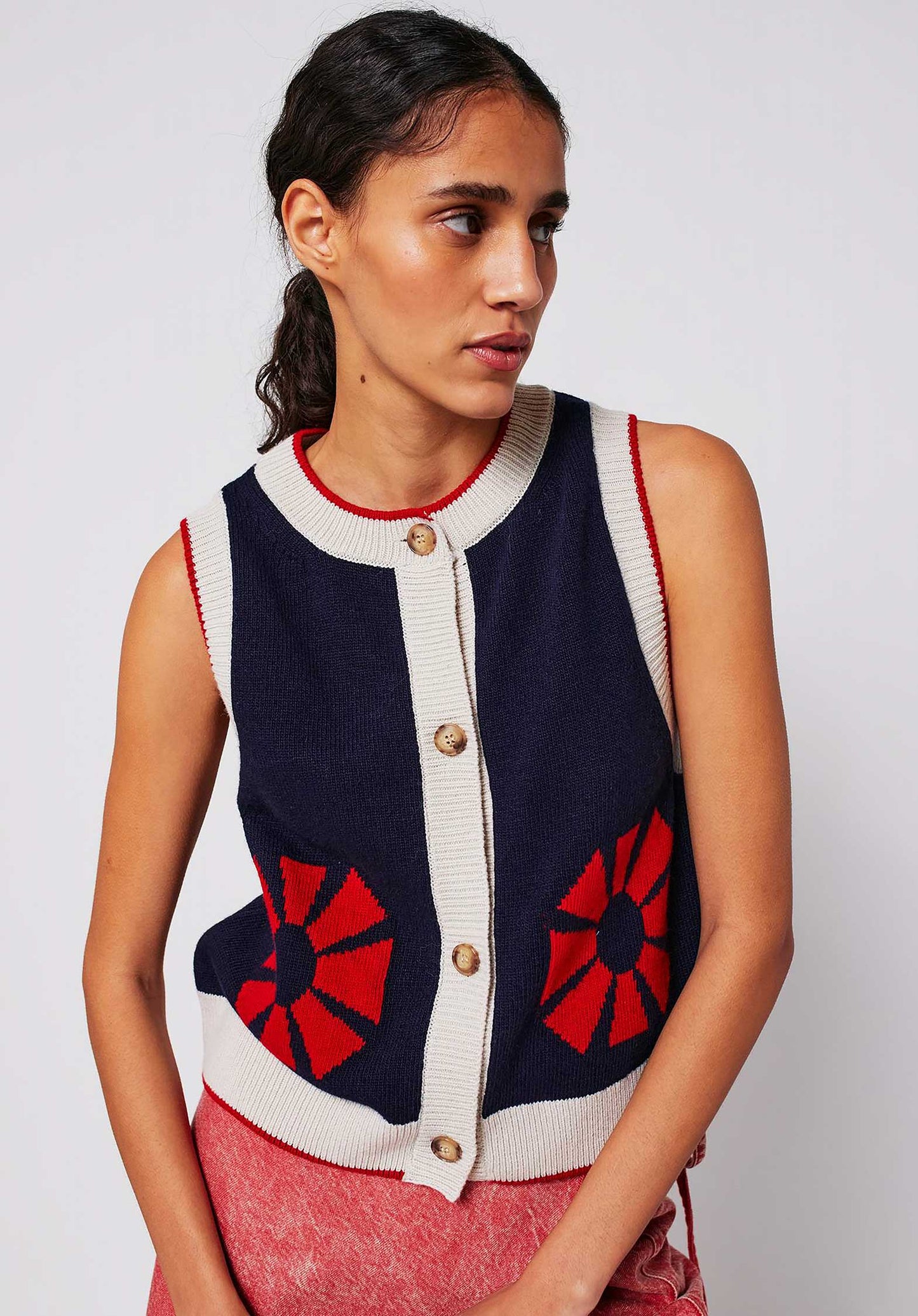 Vest Flower Knitte 225ad062 Navy-Blue