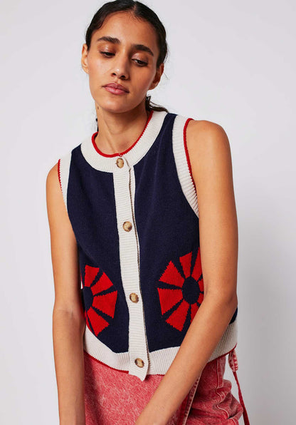 Vest Flower Knitte 225ad062 Navy-Blue