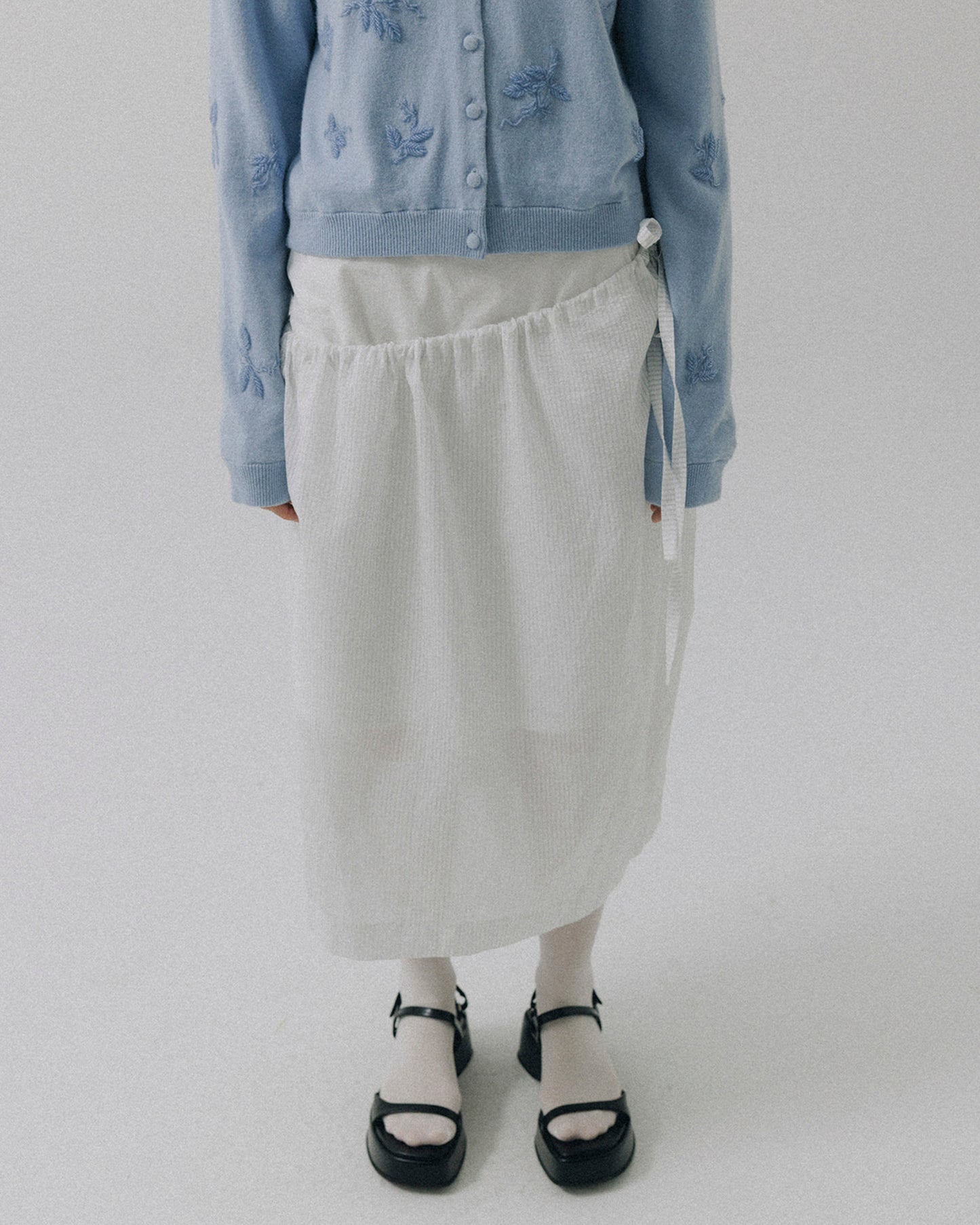 Atelier Edition | Layer Stripe Column Skirt - White