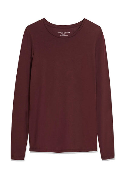 Majestic | Long-Sleeve Cotton-Cashmere Tee in Plum