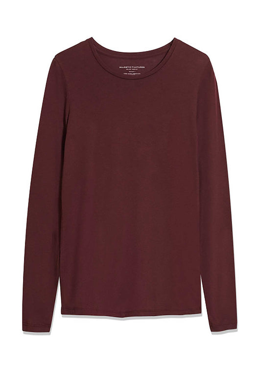 Majestic | Long-Sleeve Cotton-Cashmere Tee in Plum