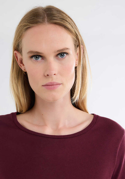 Majestic | Long-Sleeve Cotton-Cashmere Tee in Plum