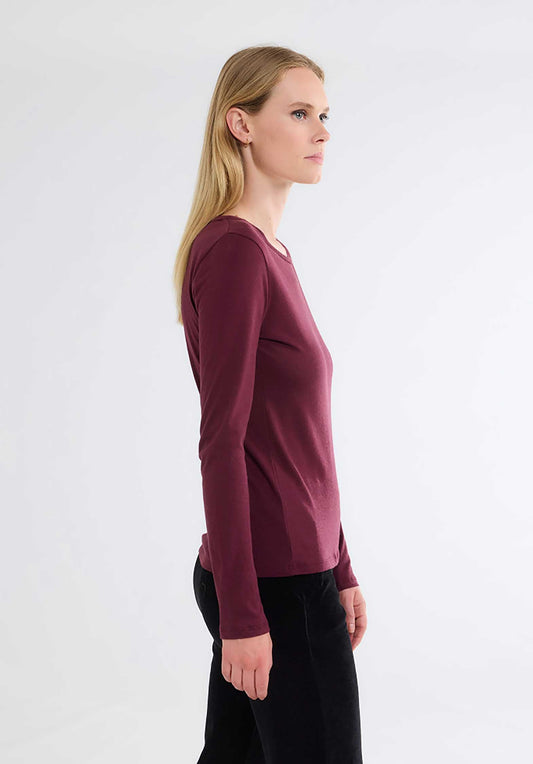 Majestic | Long-Sleeve Cotton-Cashmere Tee in Plum