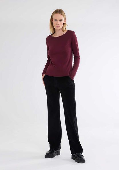 Majestic | Long-Sleeve Cotton-Cashmere Tee in Plum