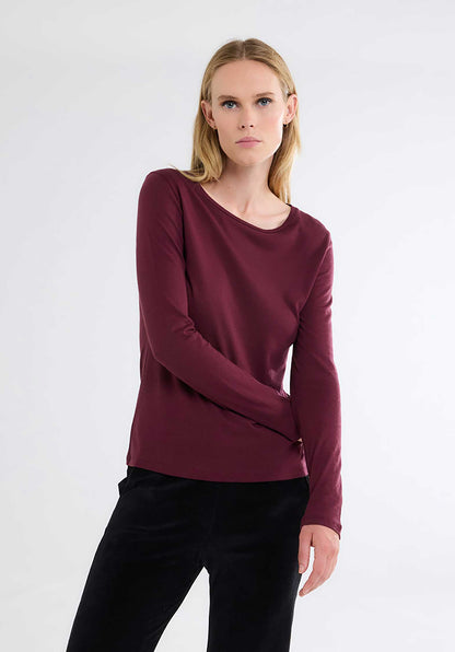 Majestic | Long-Sleeve Cotton-Cashmere Tee in Plum