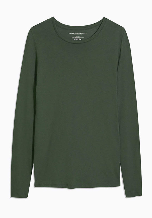 Majestic | Fitted Cotton-Cashmere Tee in Malachite