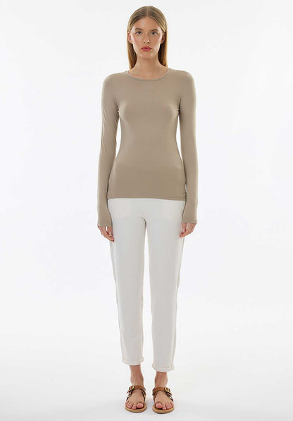 Majestic | Fitted Cotton-Cashmere Long Sleeve Tee - Grege