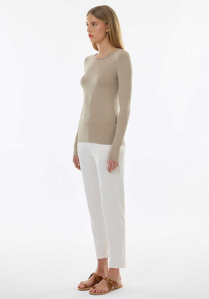 Majestic | Fitted Cotton-Cashmere Long Sleeve Tee - Grege