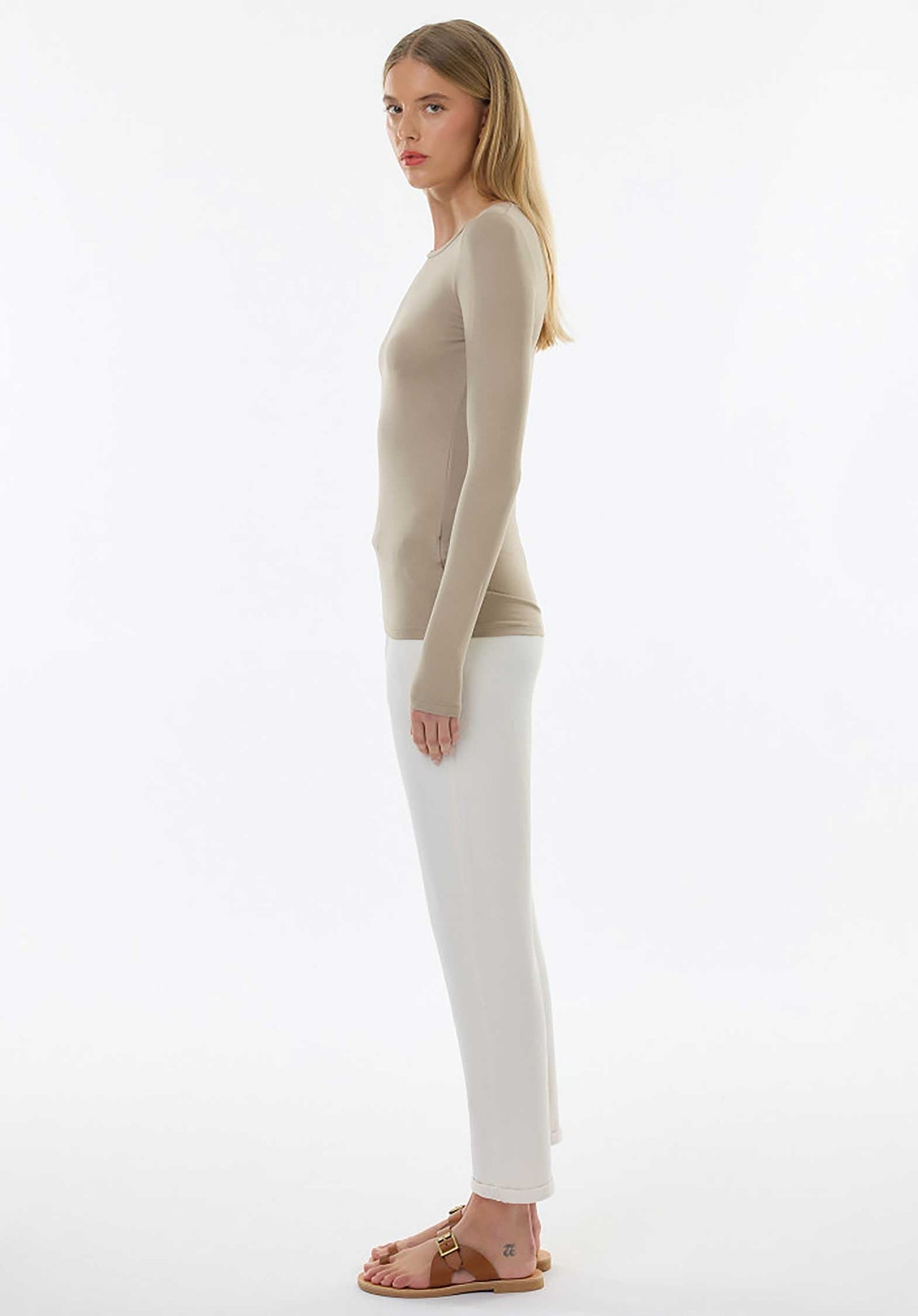 Majestic | Fitted Cotton-Cashmere Long Sleeve Tee - Grege