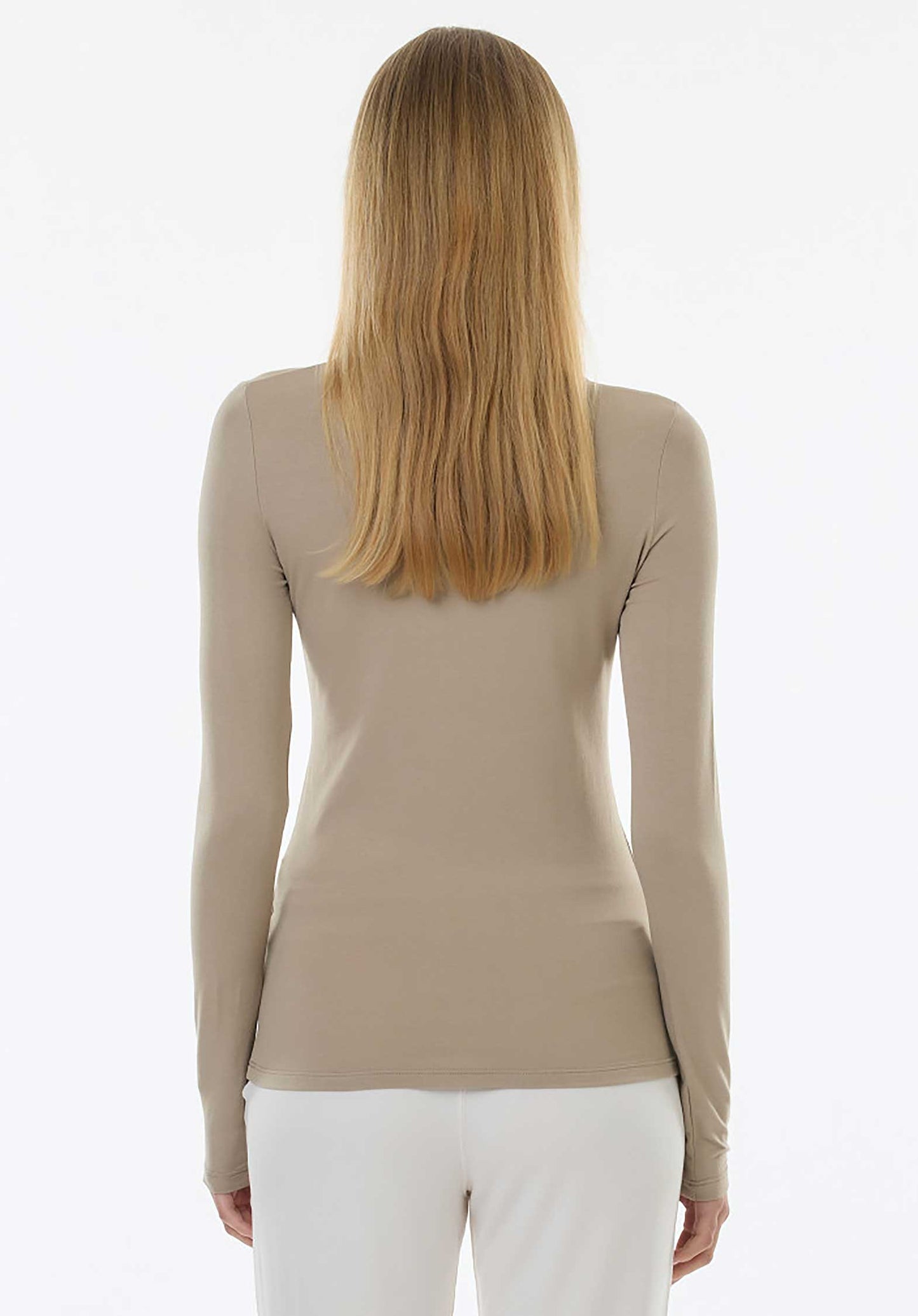 Majestic | Fitted Cotton-Cashmere Long Sleeve Tee - Grege
