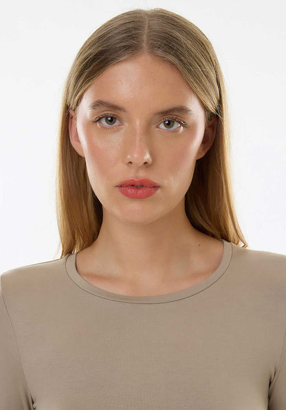 Majestic | Fitted Cotton-Cashmere Long Sleeve Tee - Grege