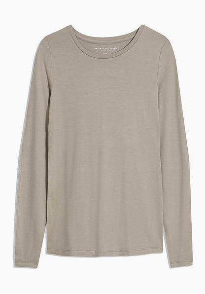 Majestic | Fitted Cotton-Cashmere Long Sleeve Tee - Grege